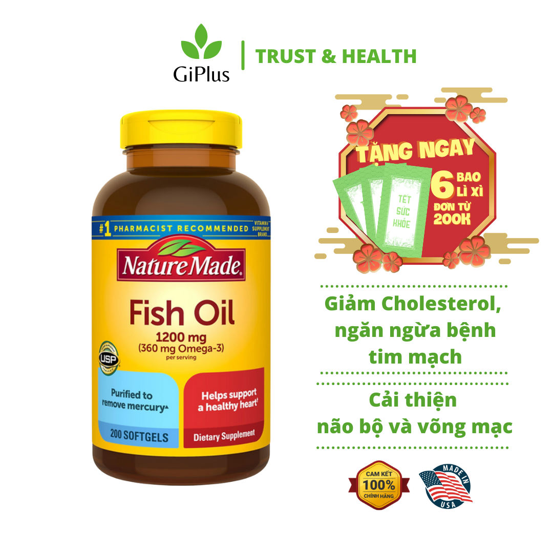 Viên Uống Dầu Cá Omega 3 Nature Made Fish Oil 1200mg 200 viên Lọ