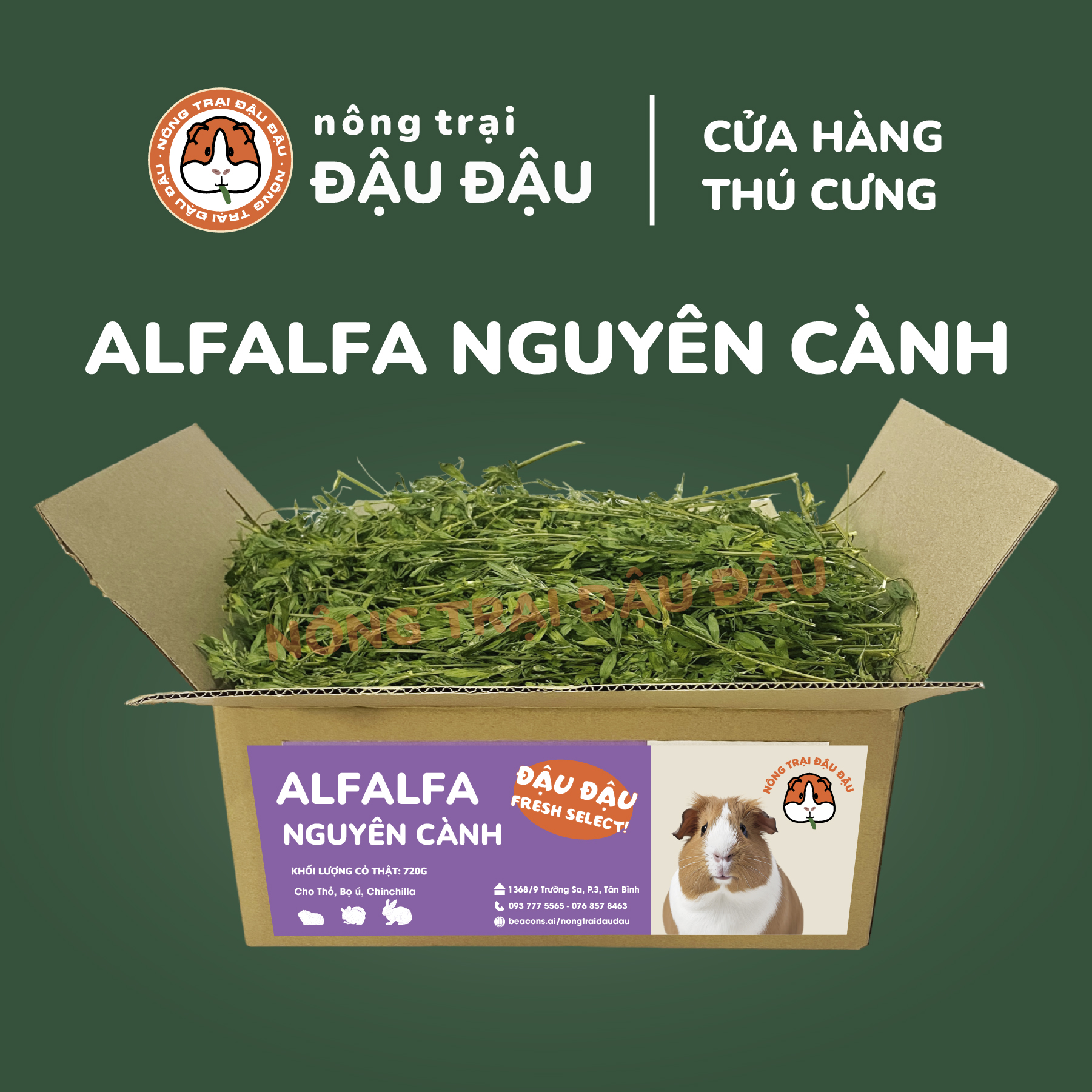 Cỏ alfalfa nguyên cành cho thỏ, bọ ú, chinchilla lá to nhiều lá 720g