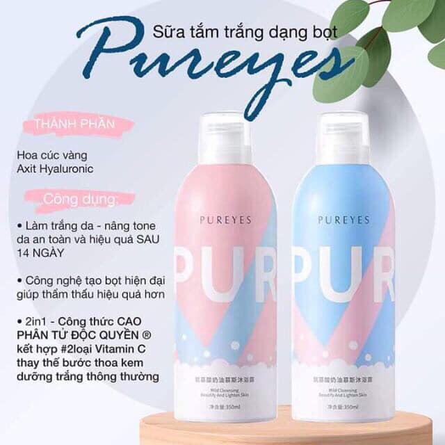 SỮA TẮM trắng dạng xịt Pureyes TẠO BỌT siêu hót mẫu mới nhất hiện nay