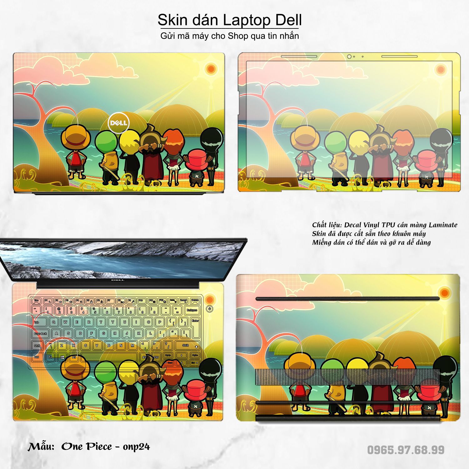Decal Skin dán Laptop Dell mẫu One Piece (inbox mã máy cho shop)