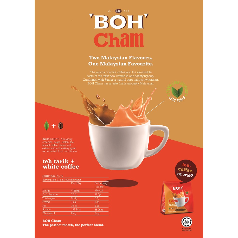Trà Sữa BOH Mix Cà Phê Trắng BOH Cham Teh Tarik + White Coffee ( 12 Gói x 27g )