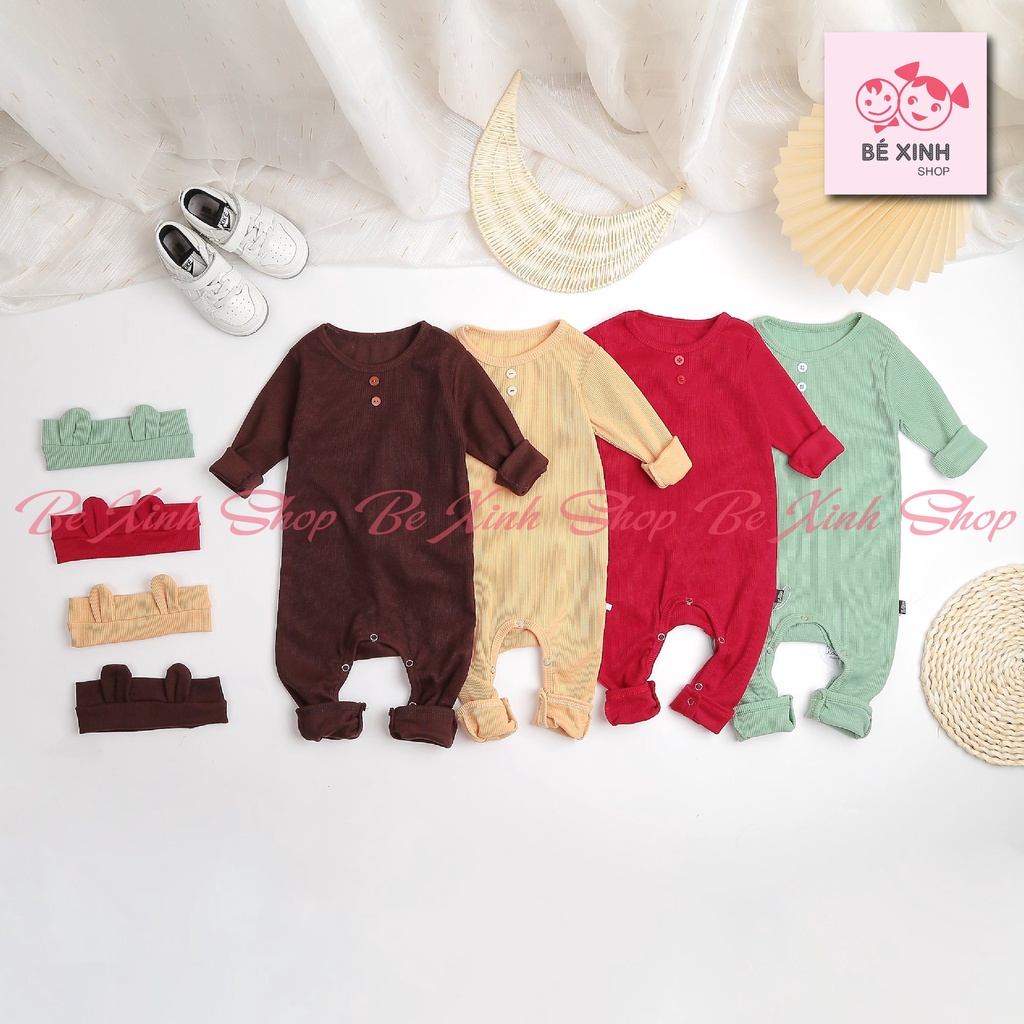 [TẶNG TURBAN] Bộ Body Dài Tay Thu Đông Cho Bé Trai Bé Gái BX52 Áo Liền Quần Body Cho Trẻ Sơ sinh Trai Gái Thun Gân Len Tăm - Bé Xinh Shop