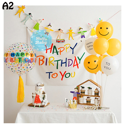 Set bóng trang trí sinh nhật kèm banner vải bạt phong cách Hàn Quốc (70 x 100cm) - HelloBaby