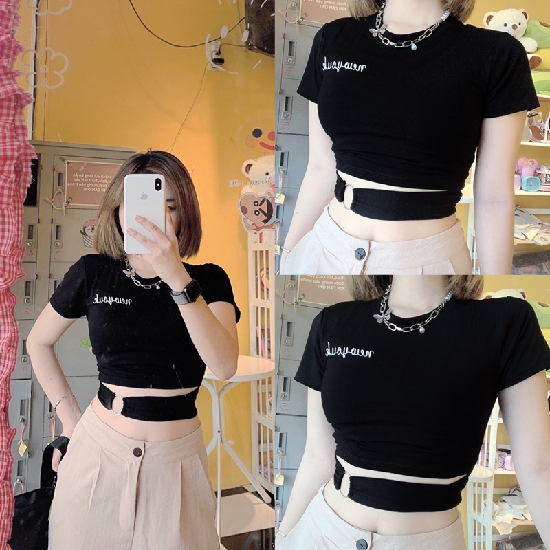 Áo croptop thêu chất thun co giãn 👉 ảnh thật áo croptop ôm siêu tôn dáng