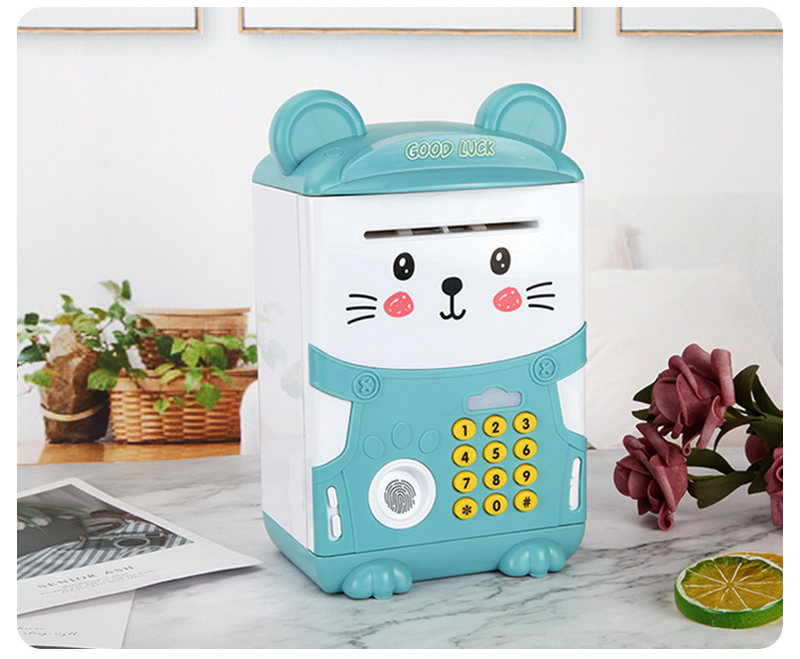 Két sắt mini dấu vân tay hình mèo đáng yêu ( xanh dương + hồng )