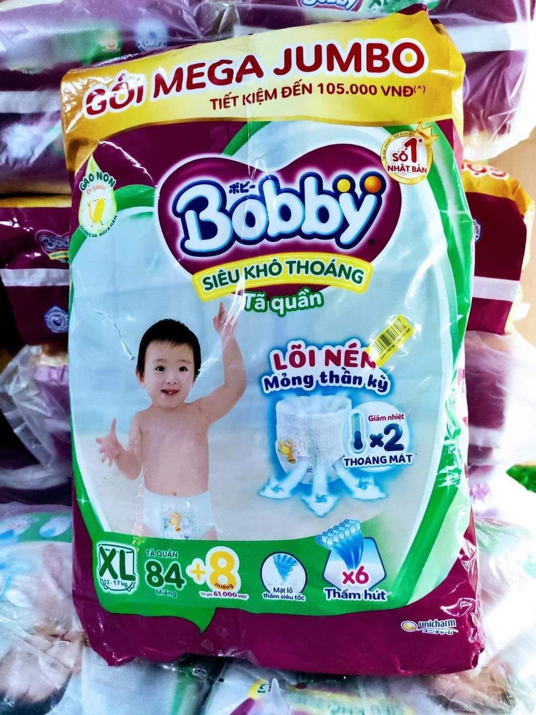 { TẶNG 8MIẾNG} TÃ quần bobby mega jumbo XL84 mẫu mới nhất