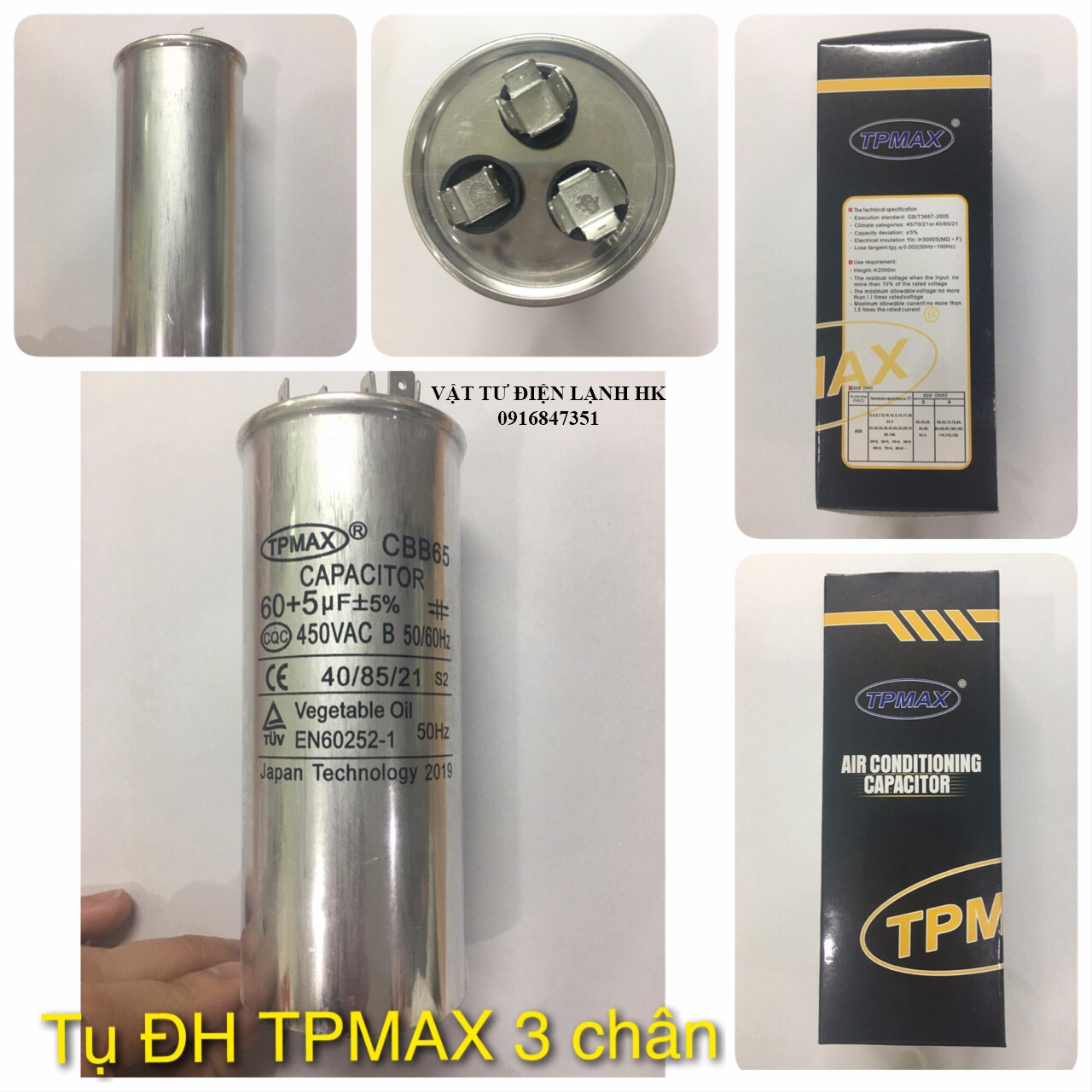 Tụ Điều Hòa 2 Chân - 3 chân (25µF đến 60µF) hãng Nhật TPMAX (chọn đúng loại khi đặt hàng) - Capa - Capacitor TP MAX