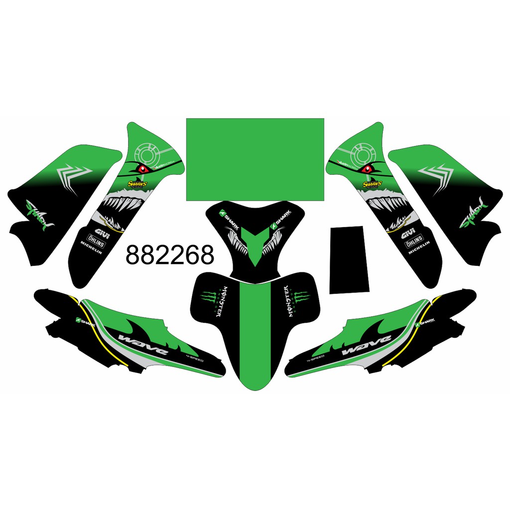 Tem trùm xe wave xanh cá mập mẫu mới- Tem dán xe máy wave xanh cá mập thiết kế theo yêu cầu - tem xe wave xanh cá mập độ chế đẹp và rẻ chất