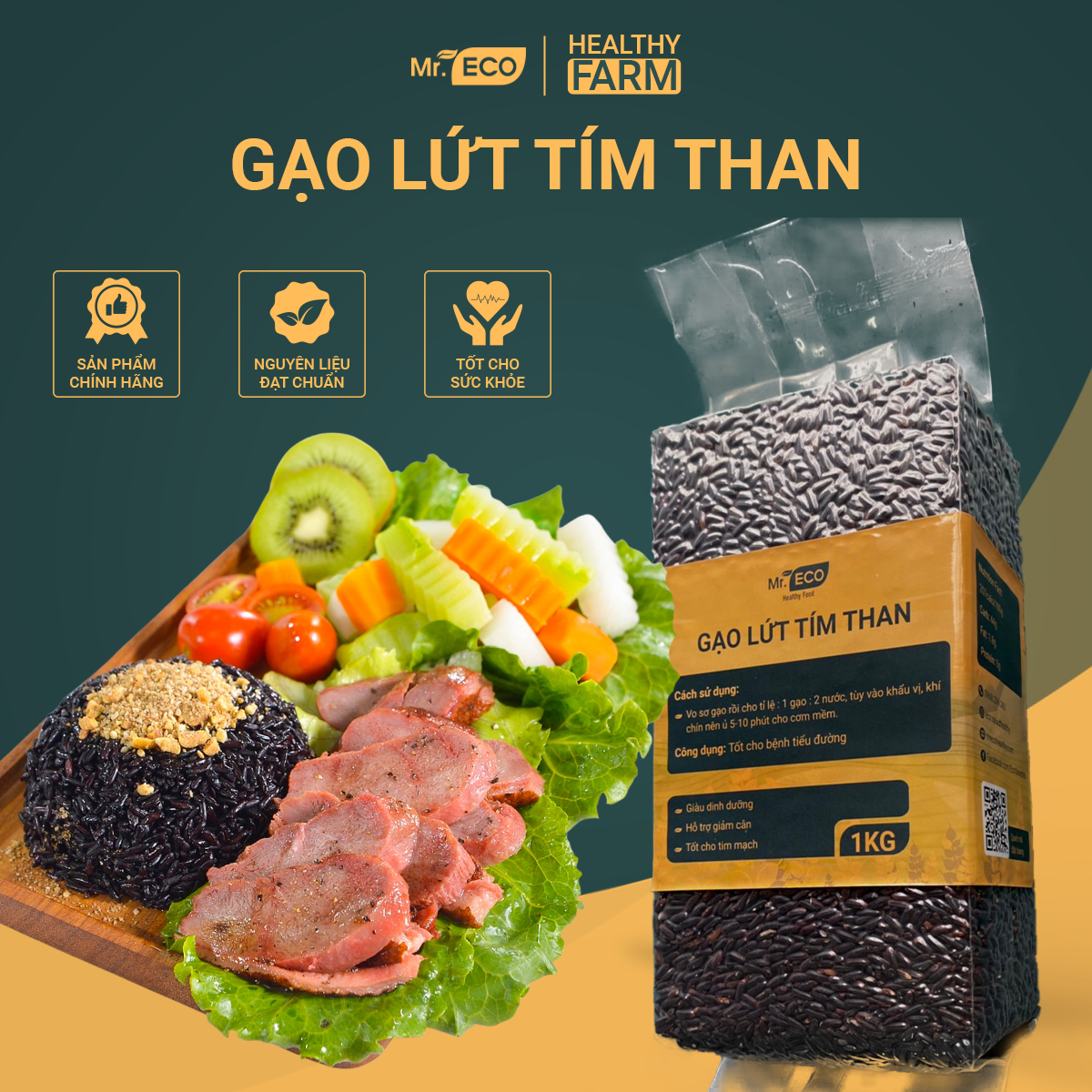 Combo 4kg gạo lứt tím than dẻo sóc trăng mr.eco healthy food hỗ trợ giảm cân, bệnh tiểu đường, gạo lứt đen