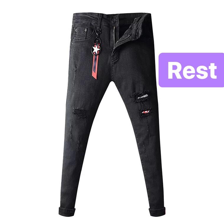 QUẦN JEAN NAM CHẤT BÒ CAO CẤP ĐEN IN CHỮ TREND MỚI-789 EVEREST FASHION
