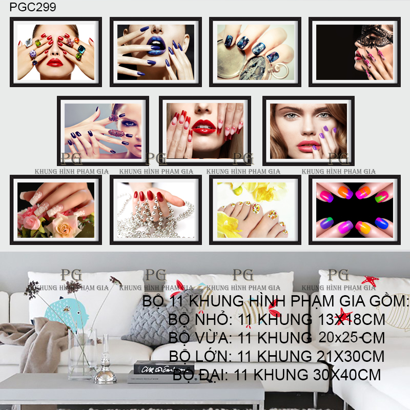 Bộ Khung Ảnh Treo Tường Nail Trang Trí Tiệm Làm Móng, Make Up, Làm Nail - Khung Hình Phạm Gia PGC299