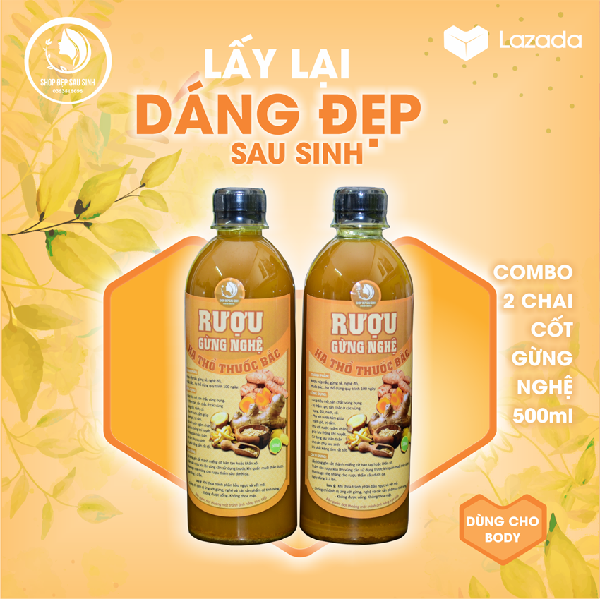 Combo 2 chai Gừng Nghệ Hạ Thổ thảo dược (Handmade nhà làm) 500ml