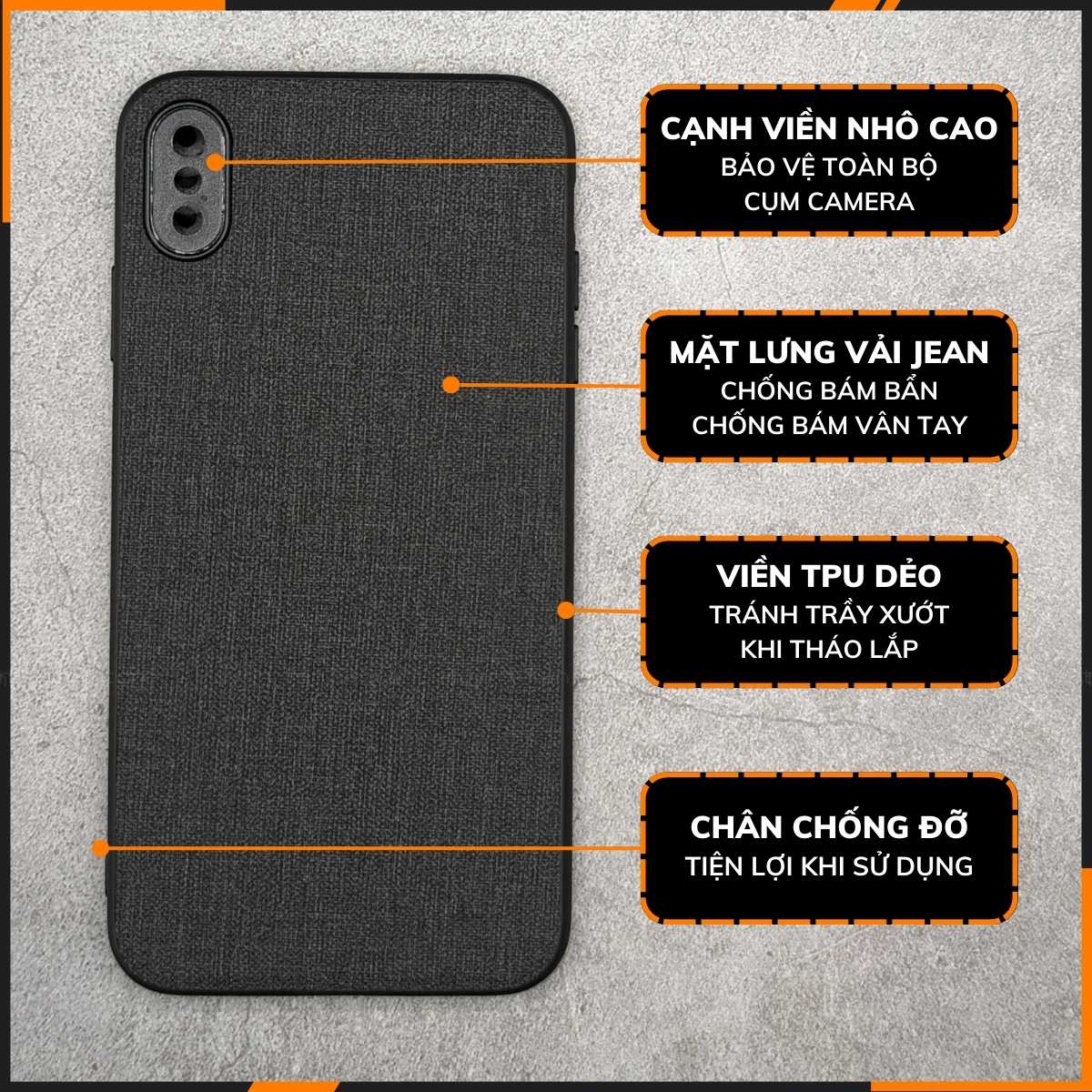 Ốp lưng iPhone XS Max vải Jean (full màu)