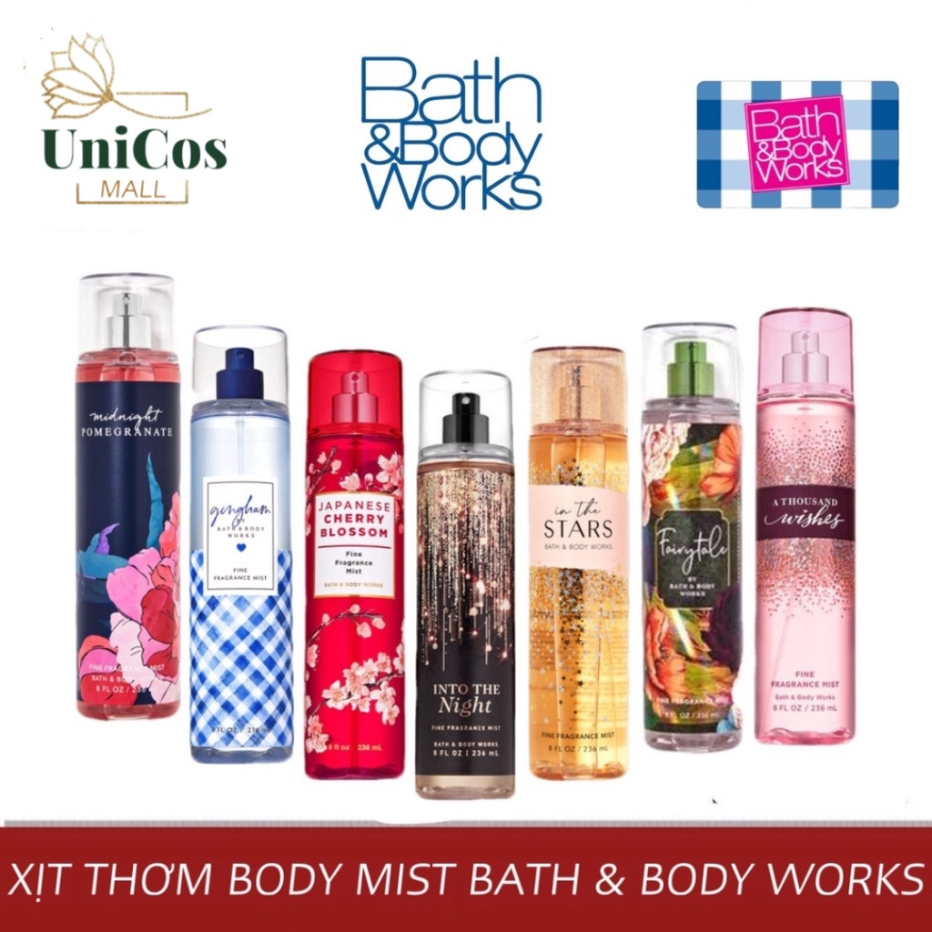 Xịt thơm body mist bath & body work , nước hoa xịt thơm toàn thân 10ml, 30ml, 236ml