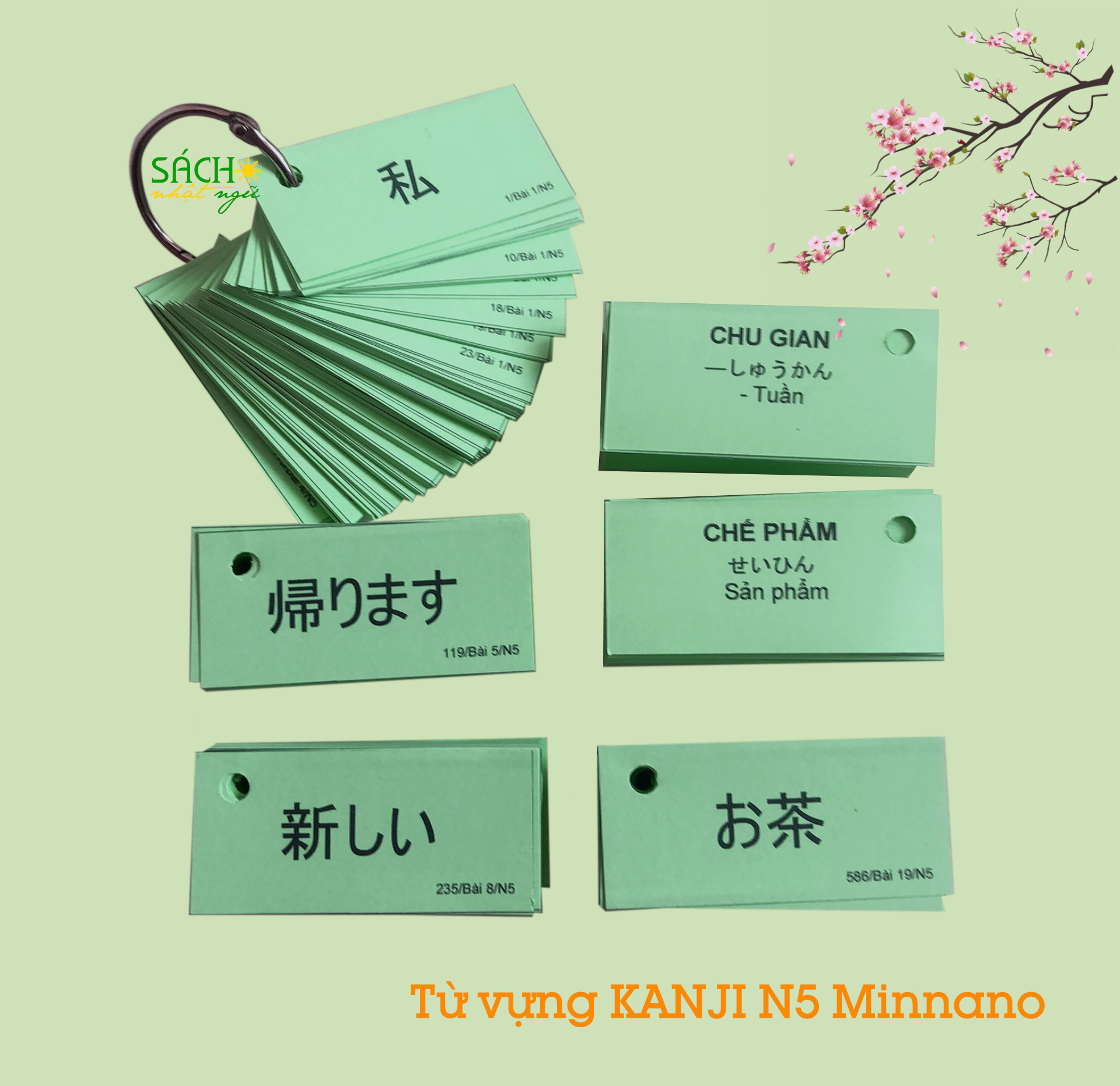 [HCM]Bộ flashcard học từ vựng Kanji N5 bài 1 - 25 sách Minnano 1