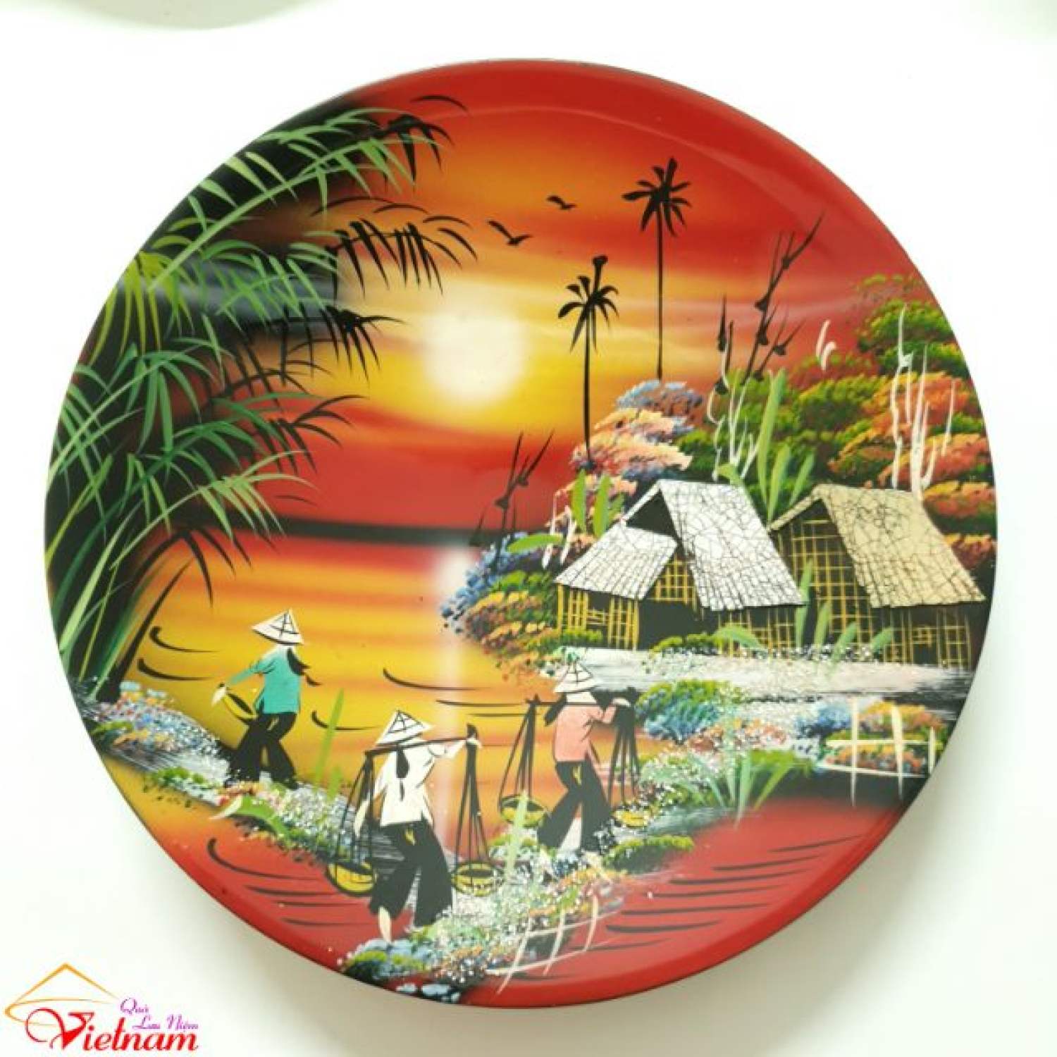 Đĩa Sơn Mài Lưu Niệm - Làng Quê Việt Nam (D=20cm)