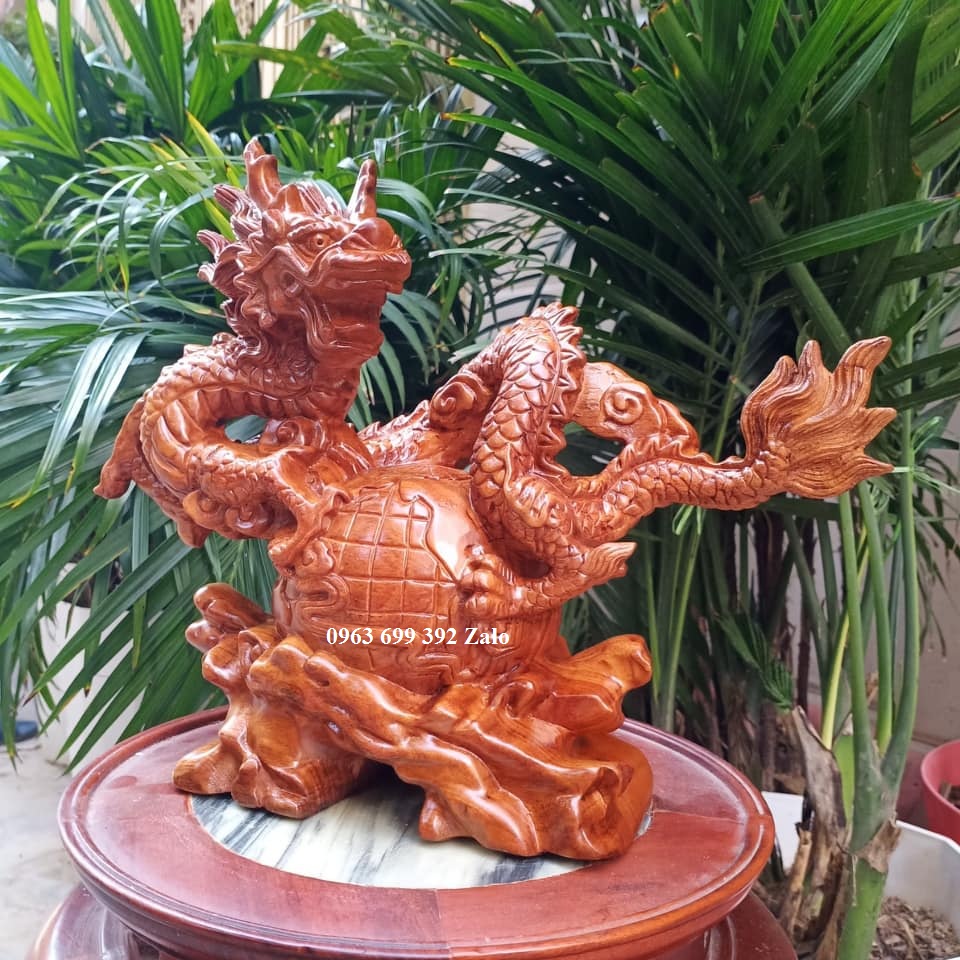 Tượng con rồng gỗ ngọc am đỏ thơm ngang 20 rộng 7 cao 13 cm