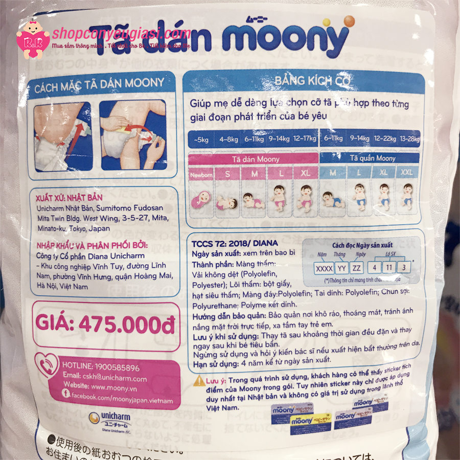 [HCM]Tã dán cao cấp Moony XL44 miếng - Nhập khẩu từ Nhật Bản