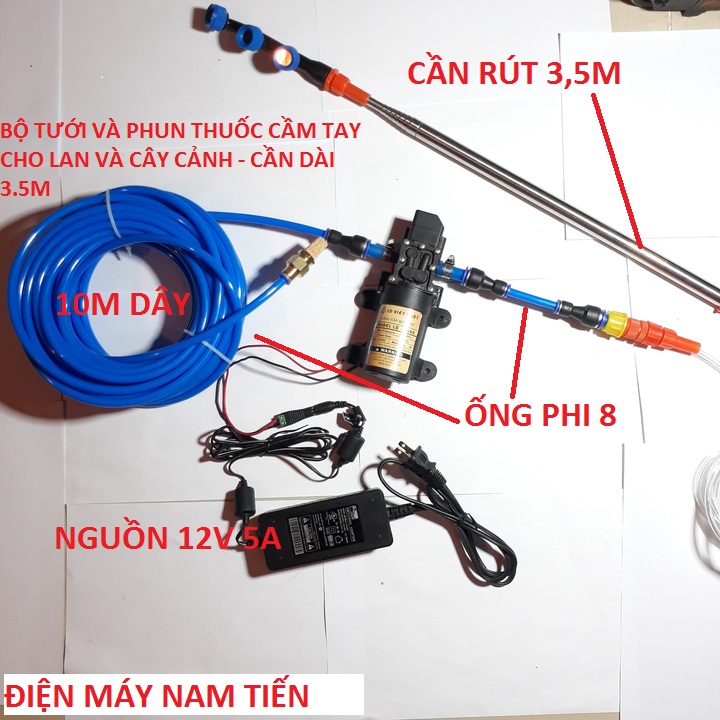 Bộ bơm phun sương tưới lan cầm tay đầy đủ đầu béc phun, cần phun rút gọn được ( cần 3.5m )
