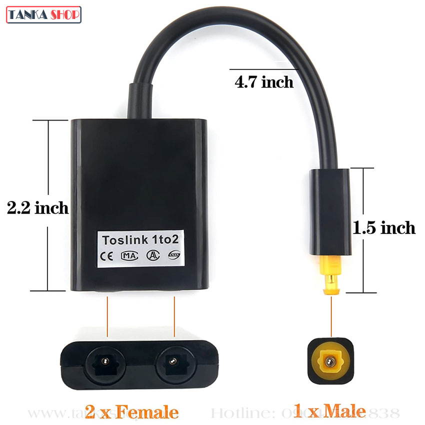 Bộ chia cổng optical 1 to 2 toslink emk