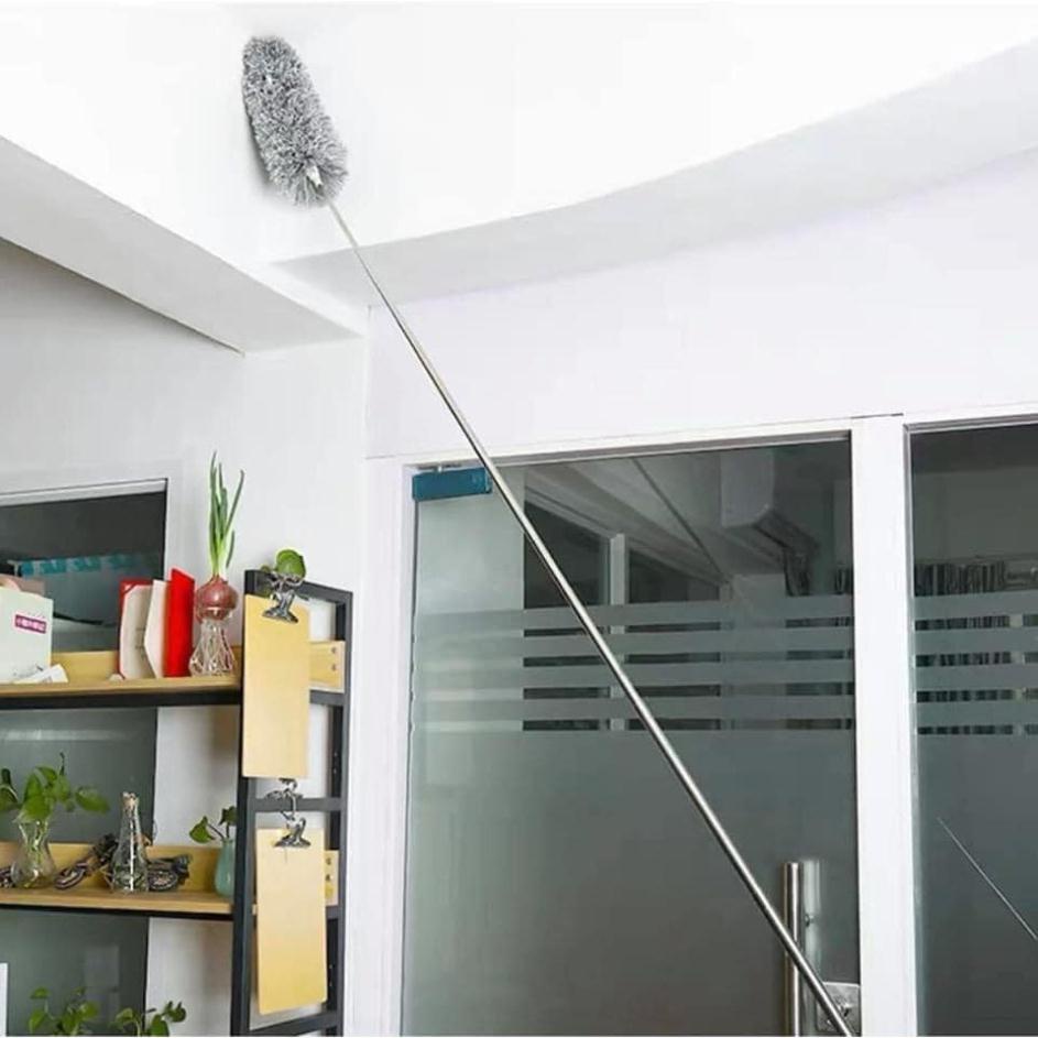 Chổi lông quét trần lau bụi màng nhện phất trần nhà inox cán dài đầu chổi linh hoạt chắc chắn có thể kéo dài và rút gọn