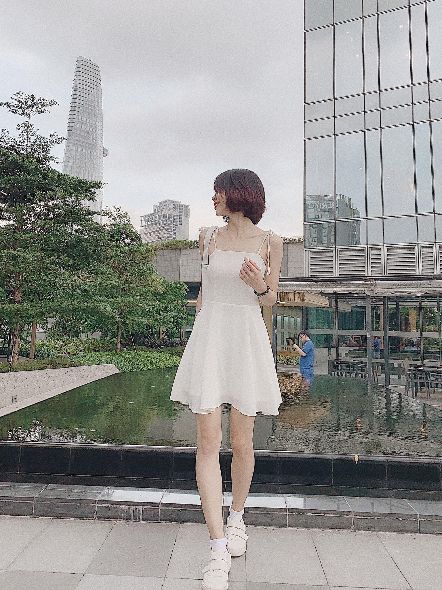 [HCM]Đầm 2 Dây Thắt Nơ Vai Chun Lưng