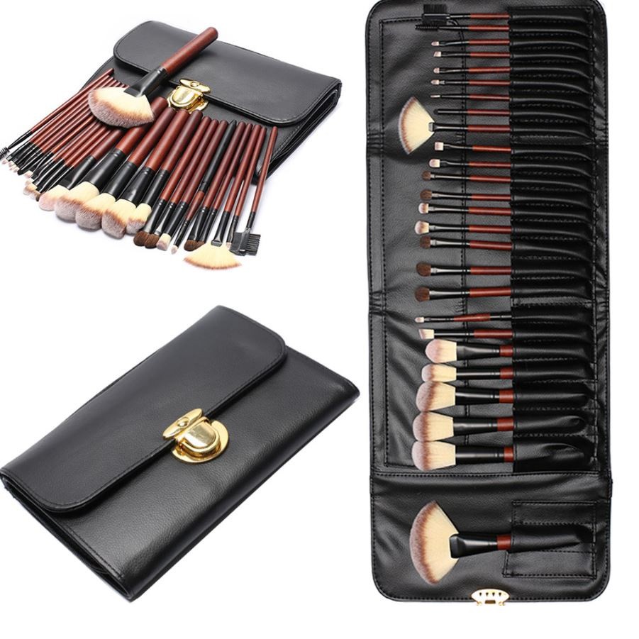 Bộ Cọ 26 Cây Cán Gỗ, Lông Ngựa Pha Lông Tổng Hợp, Kích thước 25x17cm, Đầy Đủ Chức Năng Makeup Chuyên Nghiệp
