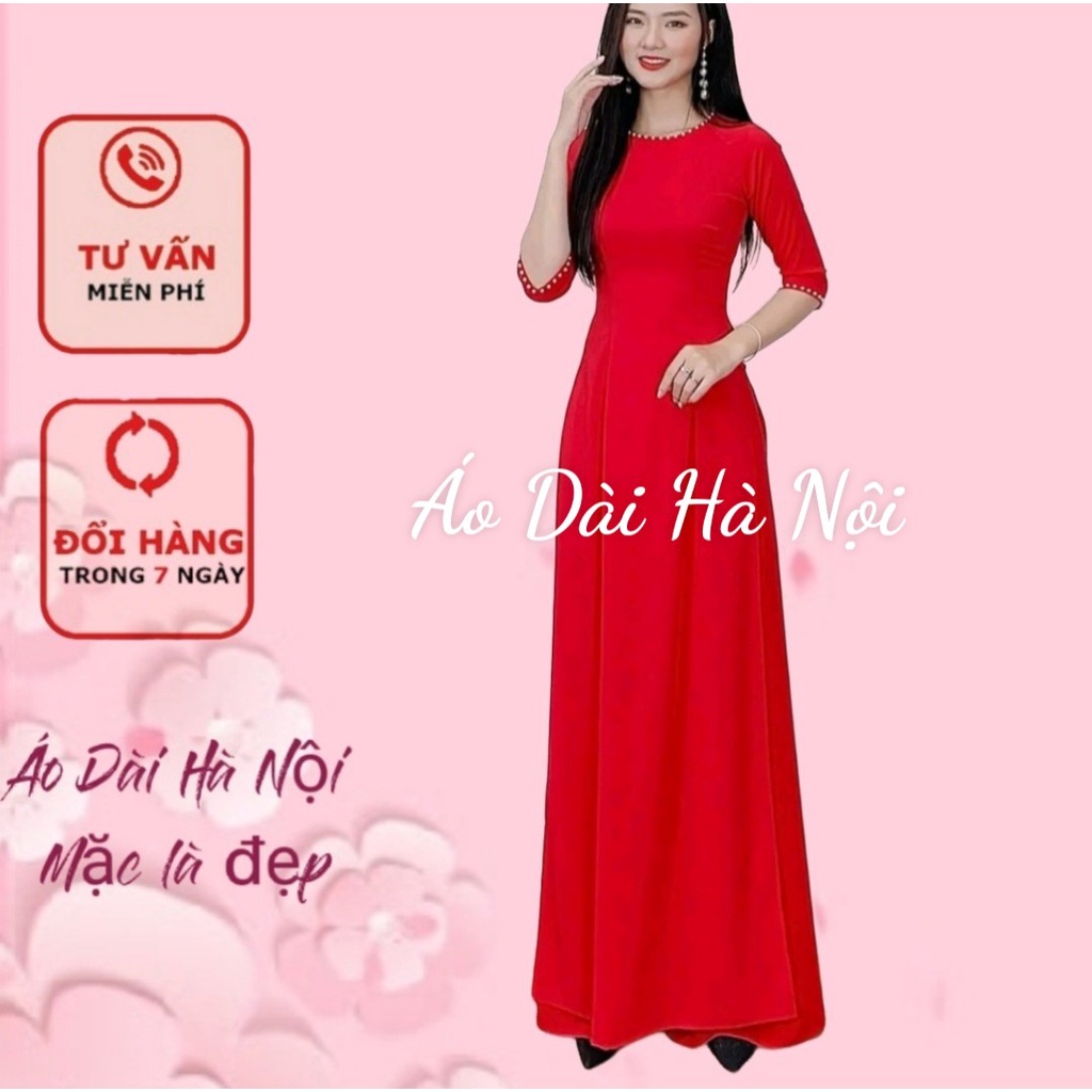[Giá xưởng} Áo dài đỏ cổ tròn tay lỡ, đồng phục áo dài màu đỏ - Áo Dài Hà Nội