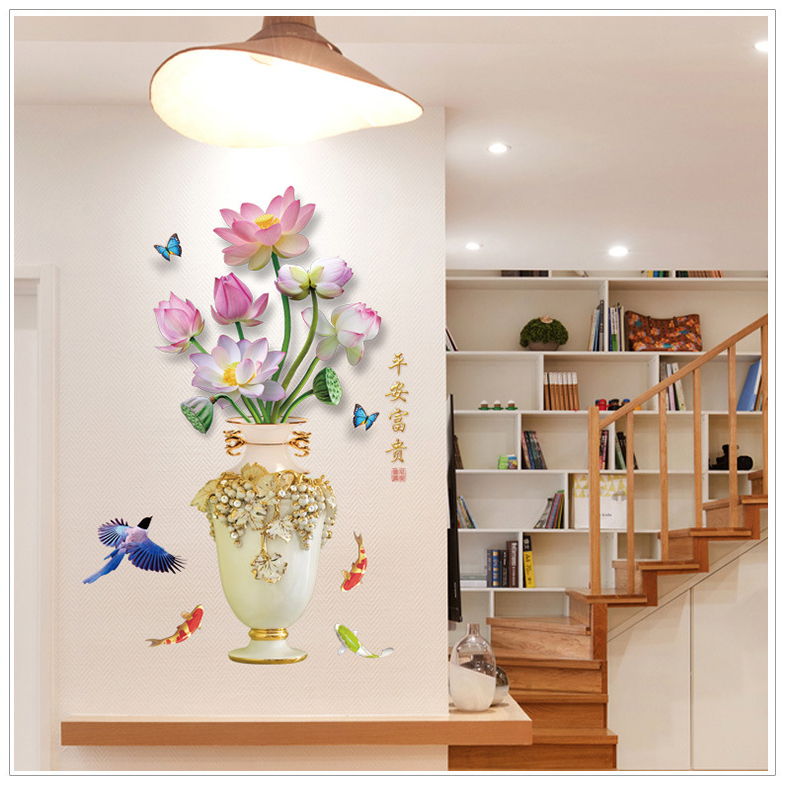 DECAL DÁN TƯỜNG TẾT CHIM CÔNG VÀ BÌNH HOA PHONG THỦY 5