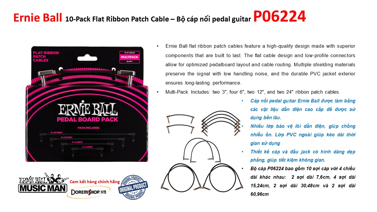 Cáp tín hiệu nối pedal DẸP-SIÊU MỎNG - Ernie Ball Flat Ribbon Patch Cables