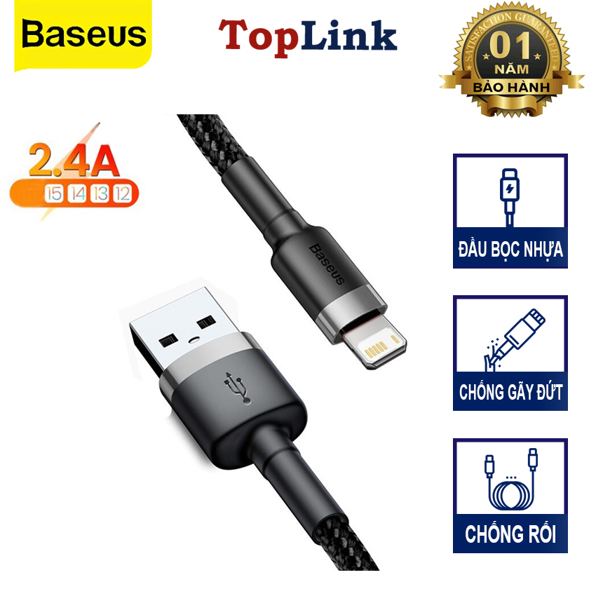 Dây cáp sạc nhanh 2.4a và truyền dữ liệu tốc độ cao lightning cho iphone/ ipad baseus calklf đầu bọc chống gẫy - toplink