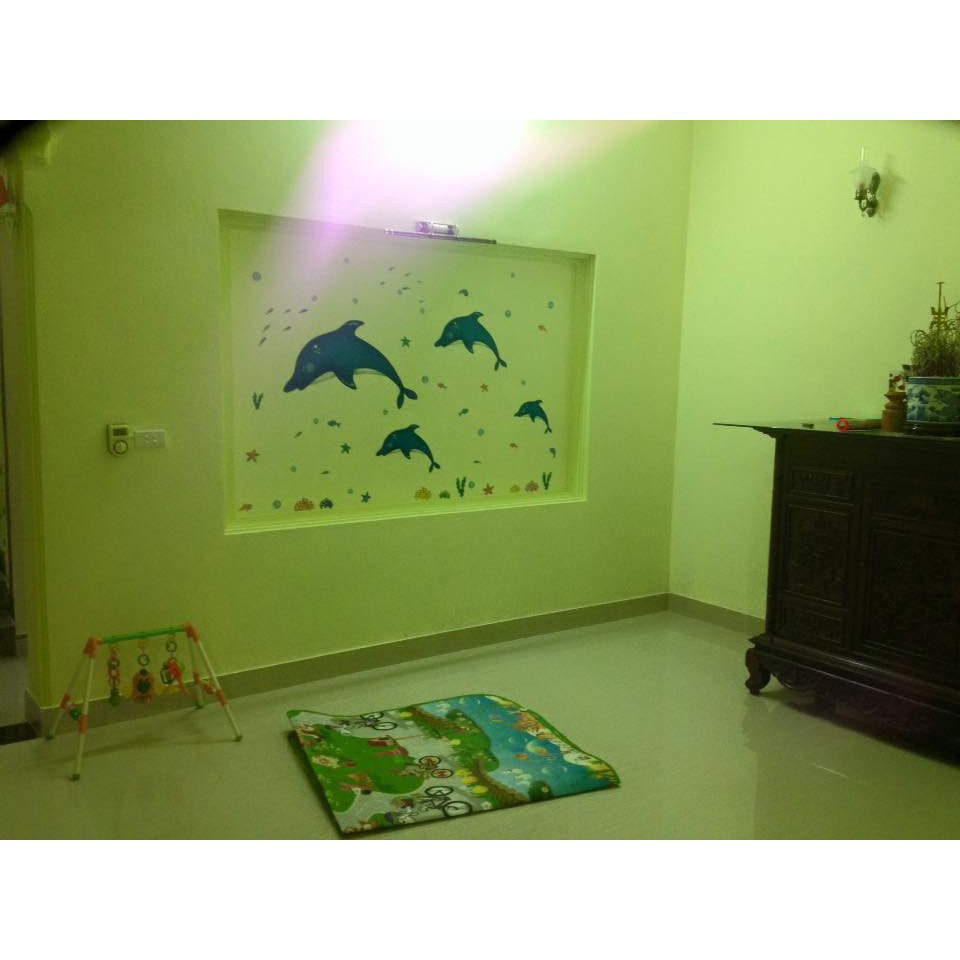 Decal dán tường cá heo xanh