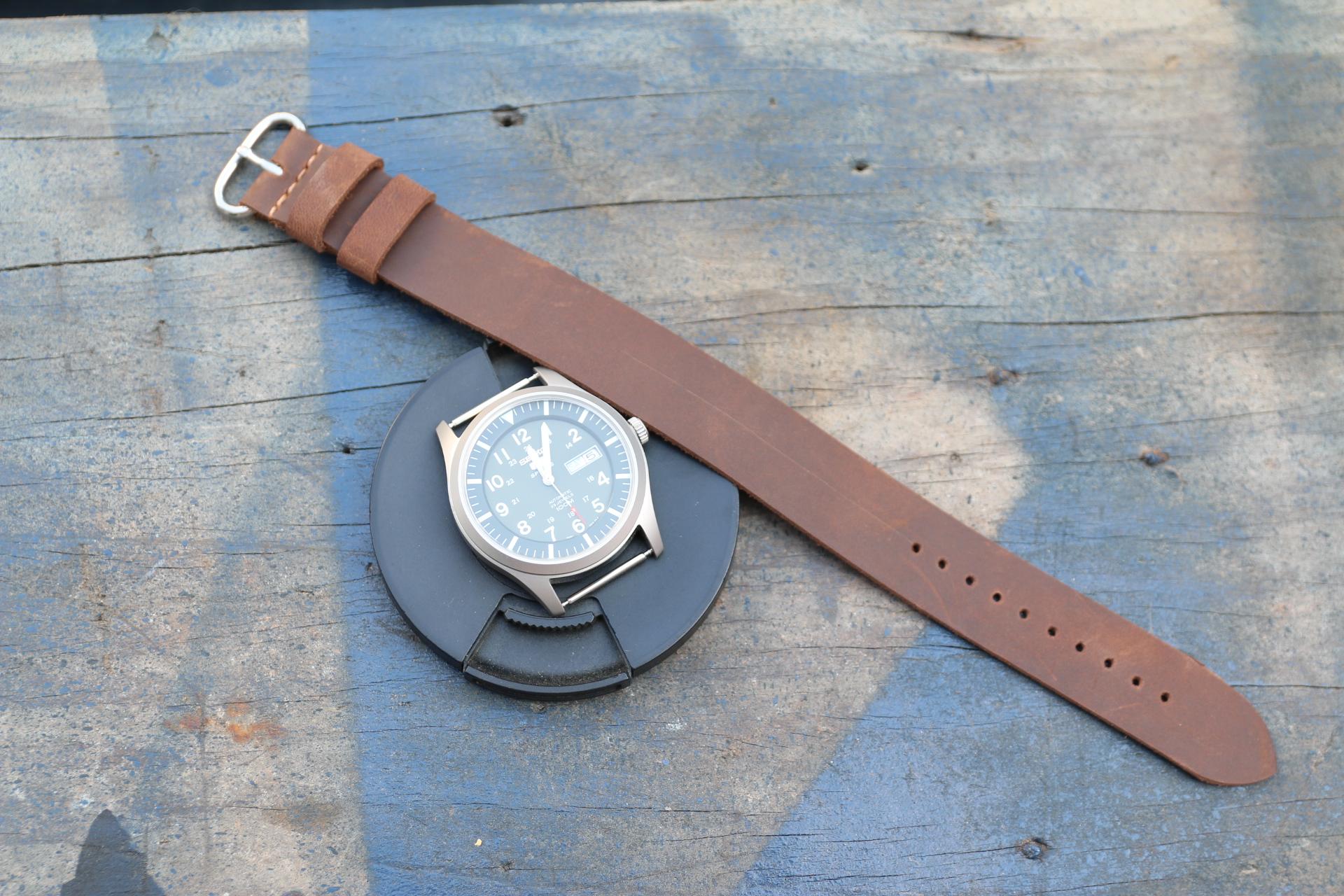 [HCM]Dây đồng hồ Nato da bò sáp handmade