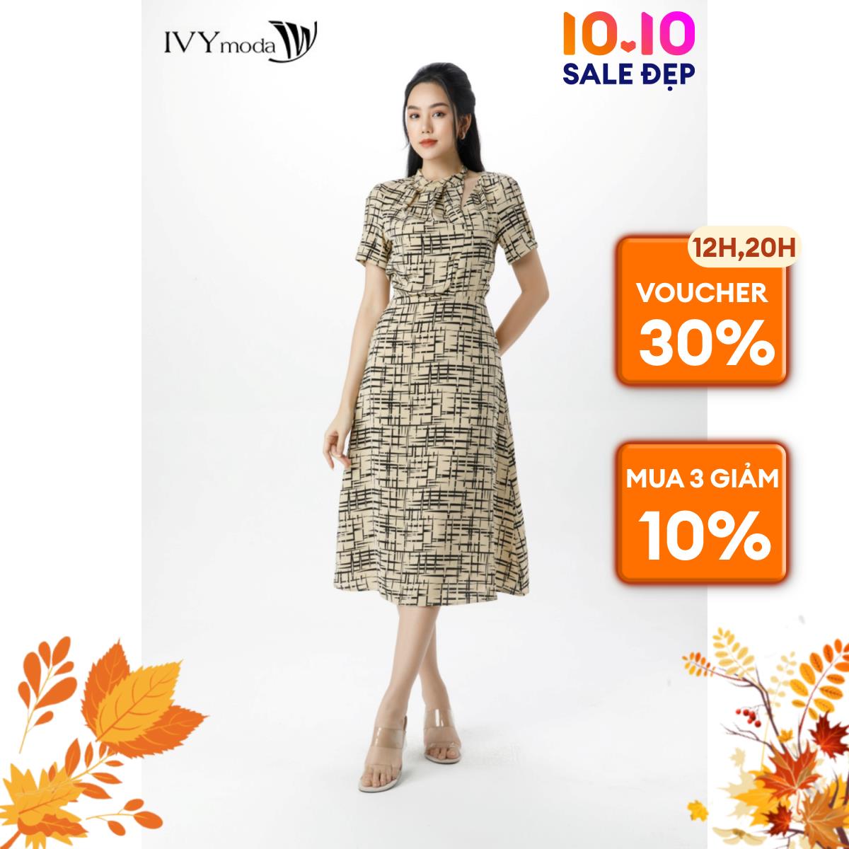 Đầm lụa Cut-Out nhấn eo IVY moda MS 48M7493