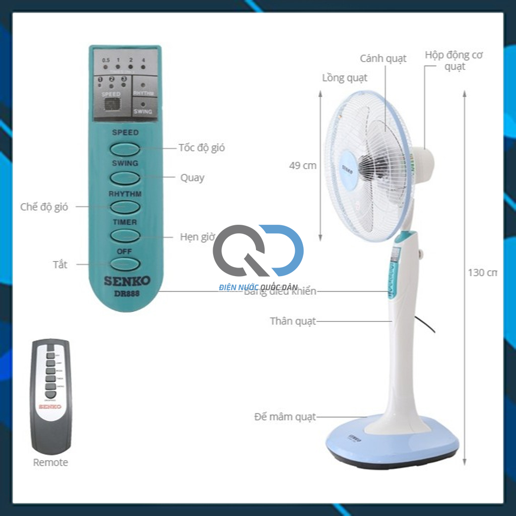 QUẠT ĐỨNG SENKO ĐIỀU KHIỂN TỪ XA DR1608