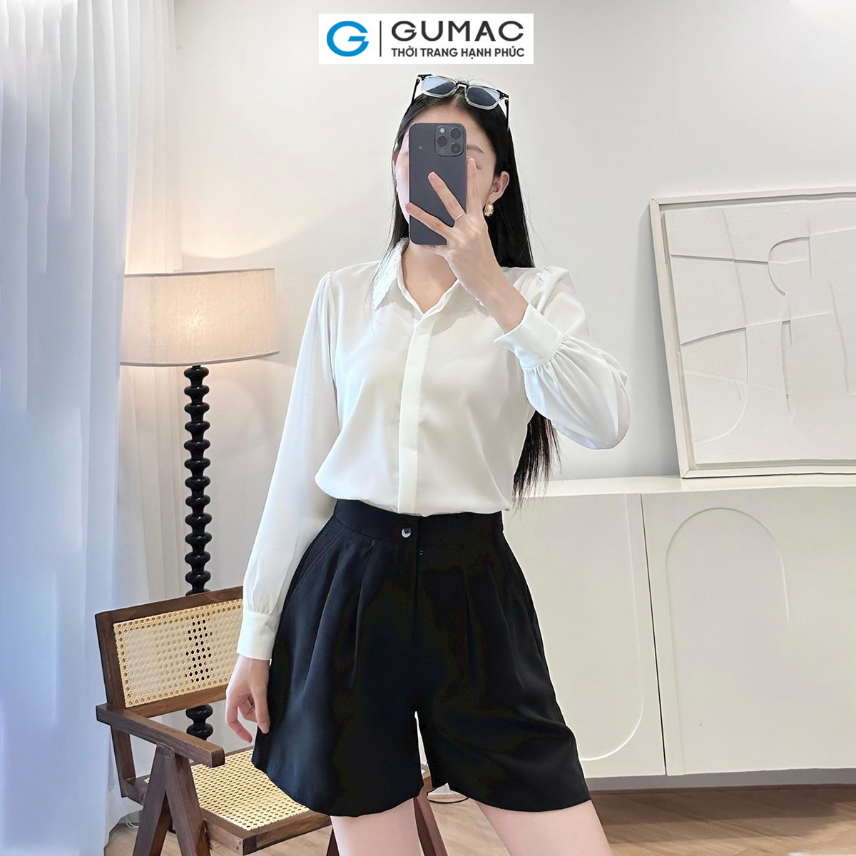 Áo sơ mi cổ ren thời trang GUMAC AE05001