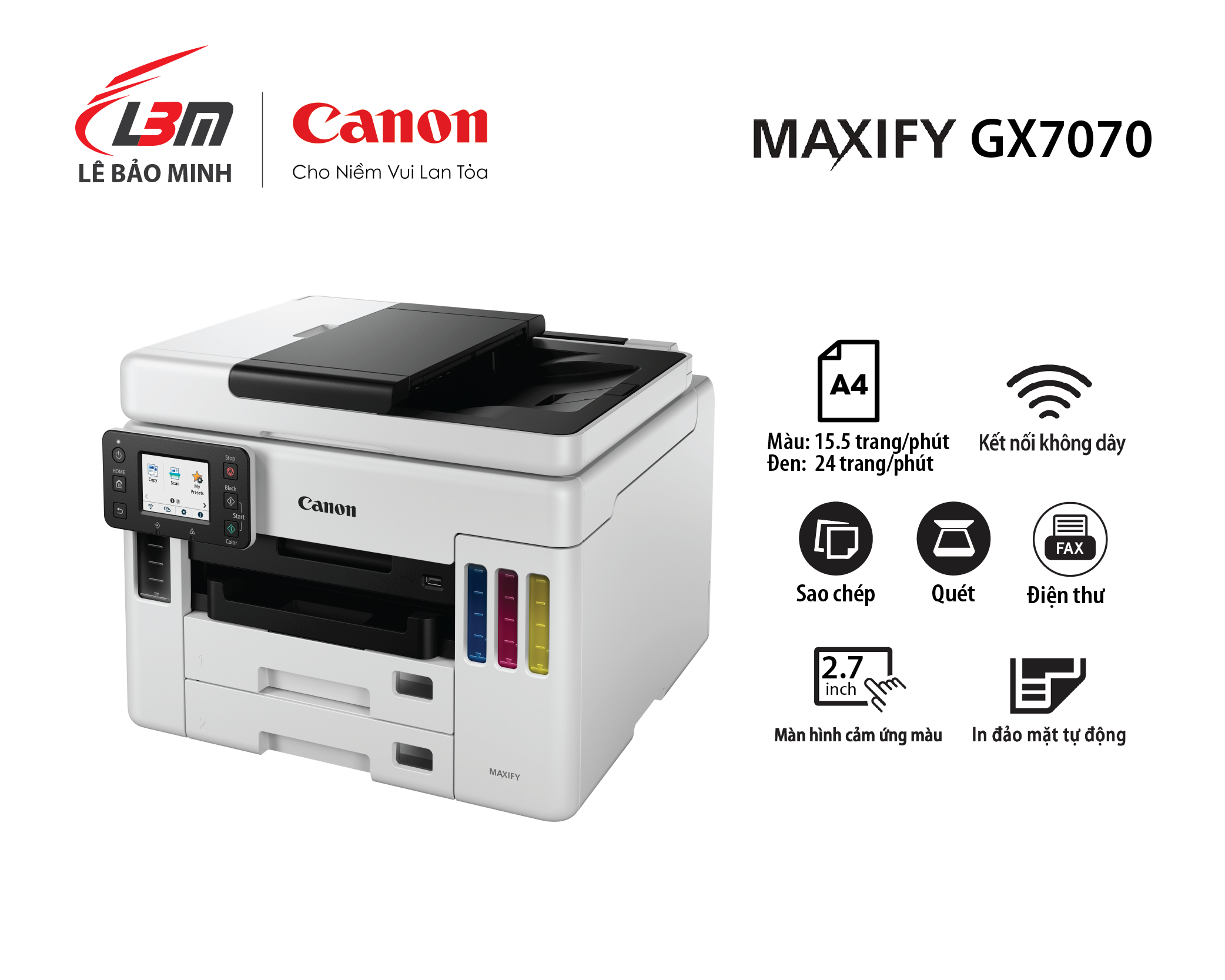 Máy in phun có gắn tiếp mực liên tục maxify gx7070 đa năng