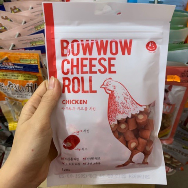 Bánh Thưởng Cho Chó Phô Mai Cuộn Gà Bowwow Cheese Roll 120g