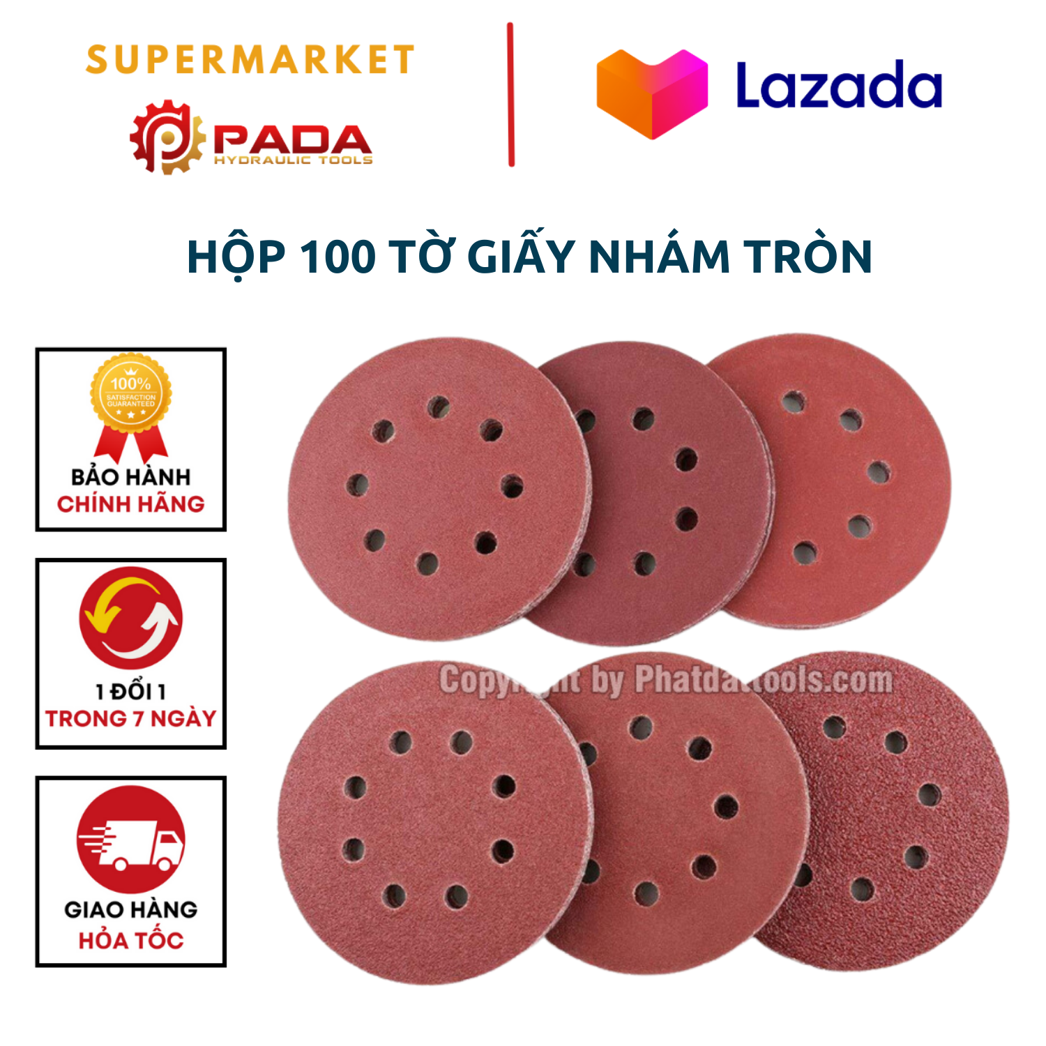 Hộp 100 tờ giấy nhám tròn đường kính 125-180-230 tùy chọn- độ nhám từ p40 đến p240