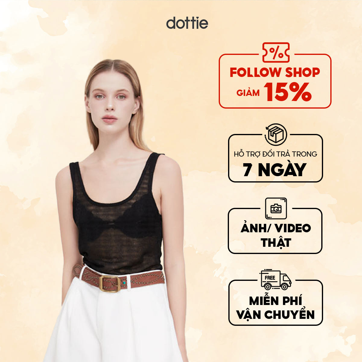 DOTTIE - Áo thun sát nách - Đen - T0773