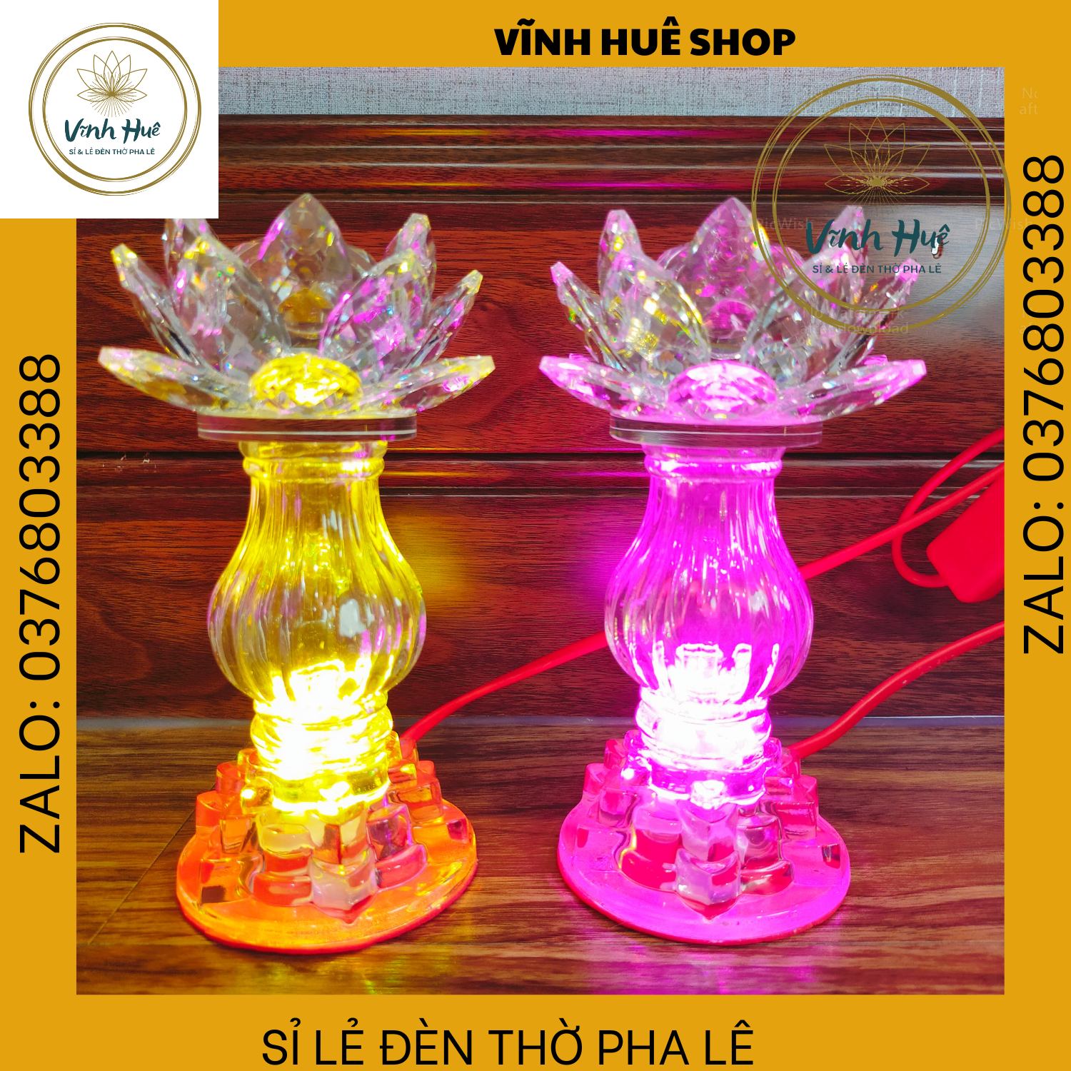 Đèn hoa sen pha lê. đèn đặt bàn thờ. Có mạch LED thay thế 7 màu