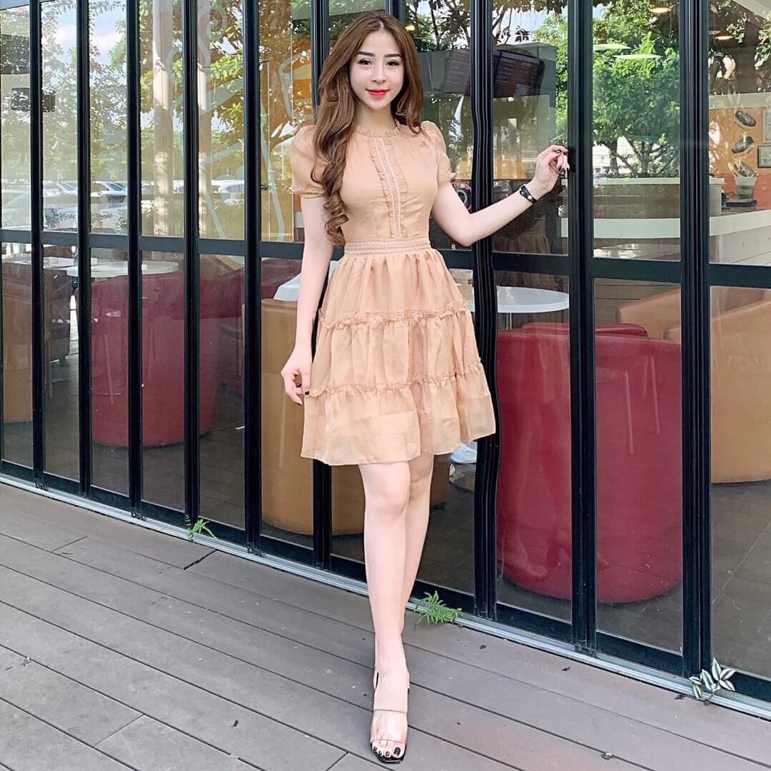 Đầm phối ren nhún bèo ba tầng quá đẹp thời trang- tt0520