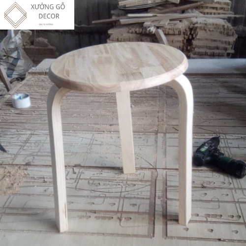 Ghế Đôn Gỗ Mặt Tròn 4 Chân Chắc Chắn