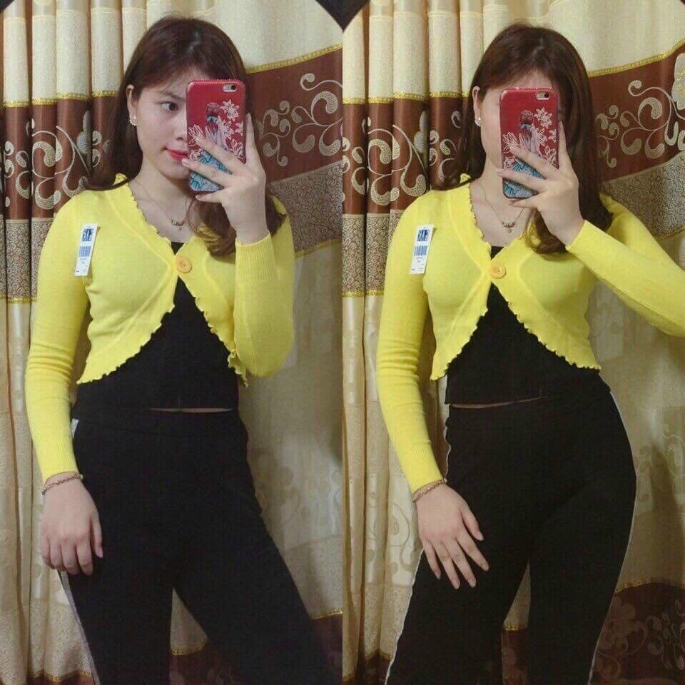 Áo khoác len croptop 1 nút tay dài