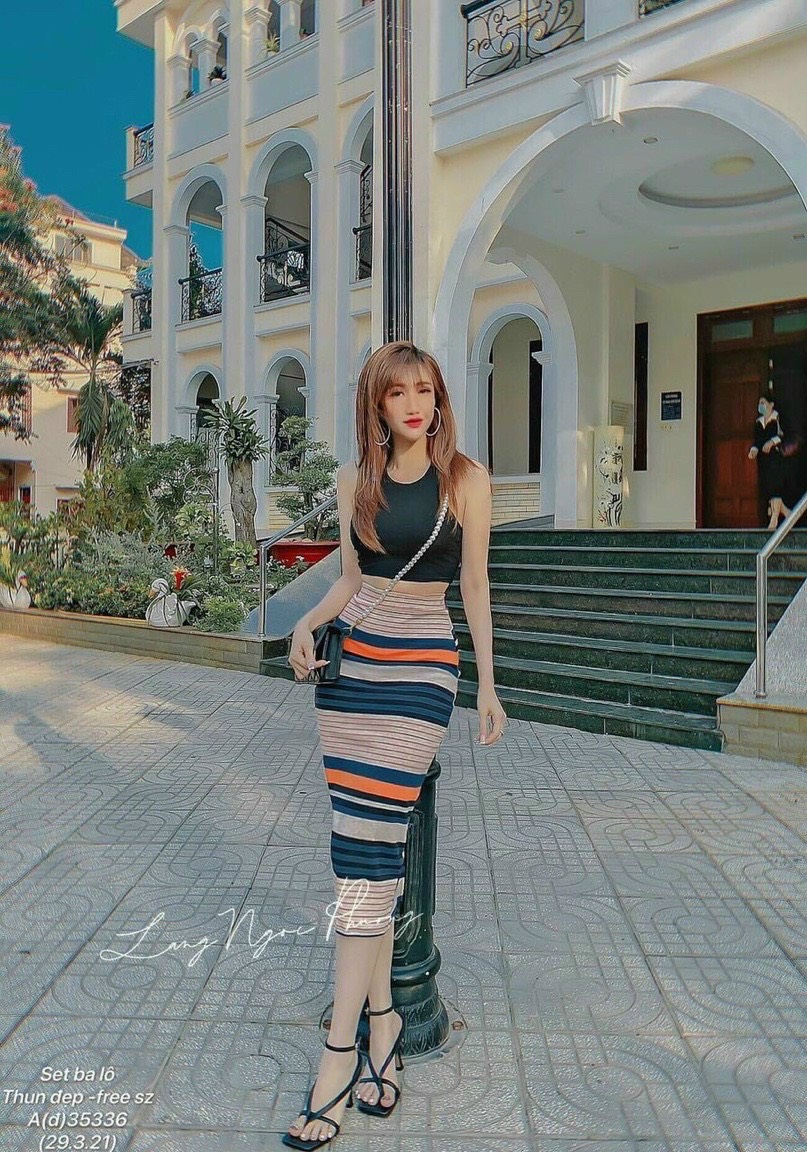 Sét sọc áo ba lỗ croptop + chân váy sọc siêu hot TTSLA0473