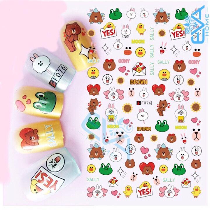 [HCM]Miếng Dán Móng Tay 3D Nail Sticker Hoạt Hình Gấu Nâu Thỏ Hồng F076