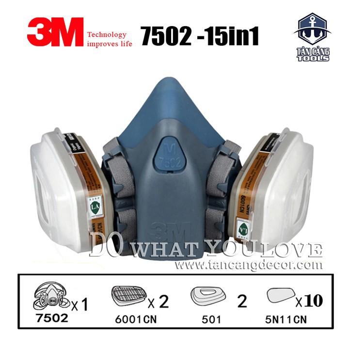 Mặt nạ phòng độc 3 m 7502 kèm 10 bông lọc