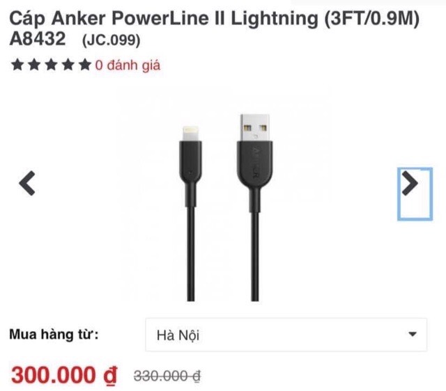 Cáp Sạc Anker powerline II Lighning (3FT/0.9M)