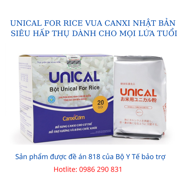 Canxi cơm Nhật Bản UNICAL For Rice siêu hấp thụ dành cho trẻ em, phụ nữ mang thai, người cao tuổi, bổ sung hàng ngày để ngừa loãng xương. hộp 20 gói.