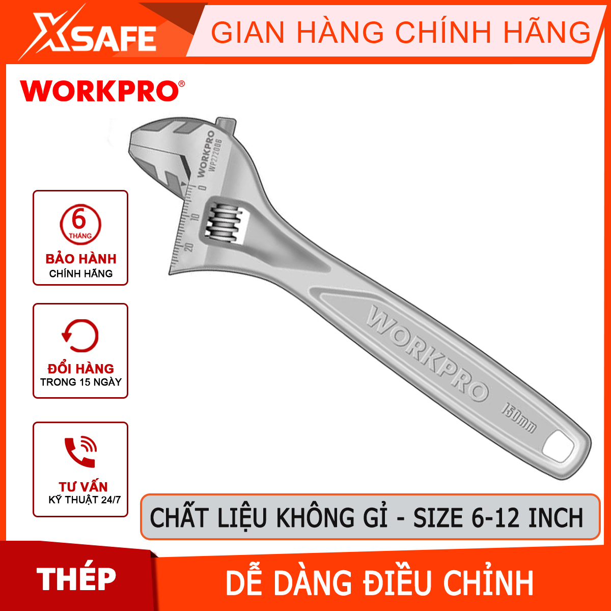 6-12 inch 150mm workpro wrench